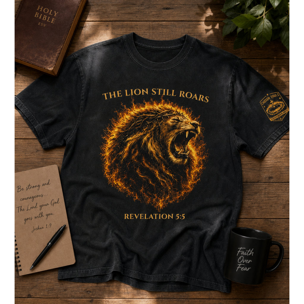 Pepper The Lion Still Roars Revelation 5:5 Christian T-shirt product mockup