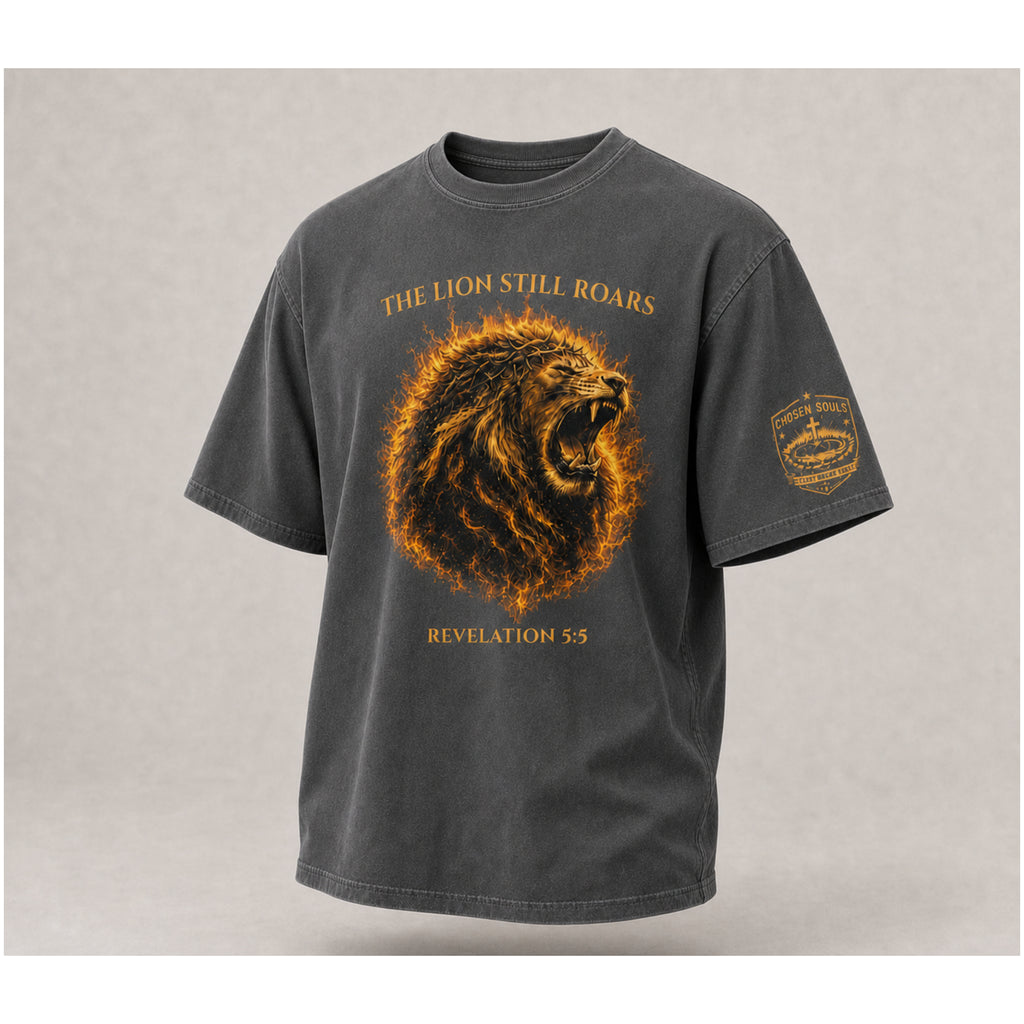 Red The Lion Still Roars Revelation 5:5 Christian T-shirt product mockup
