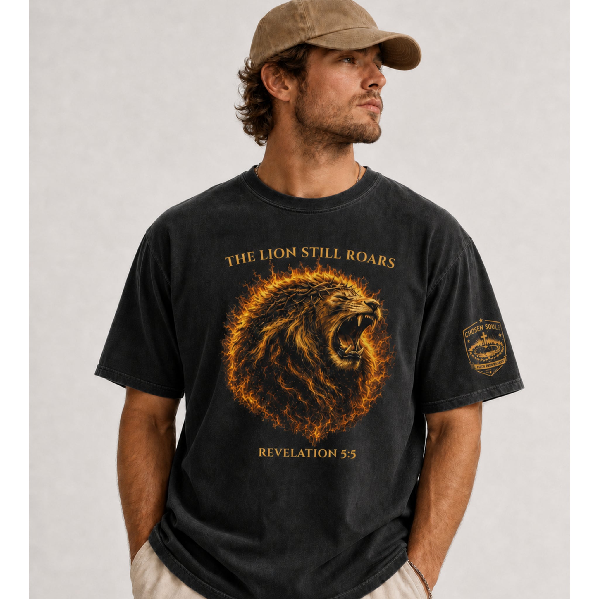 Black The Lion Still Roars Revelation 5:5 Christian T-shirt product mockup