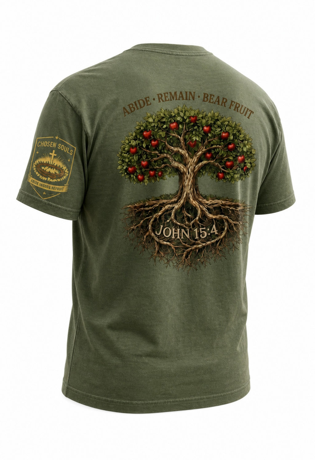 Abide Remain Bear Fruit John 15:4 Comfort Colors 1717 Moss Christian t-shirt studio back mockup