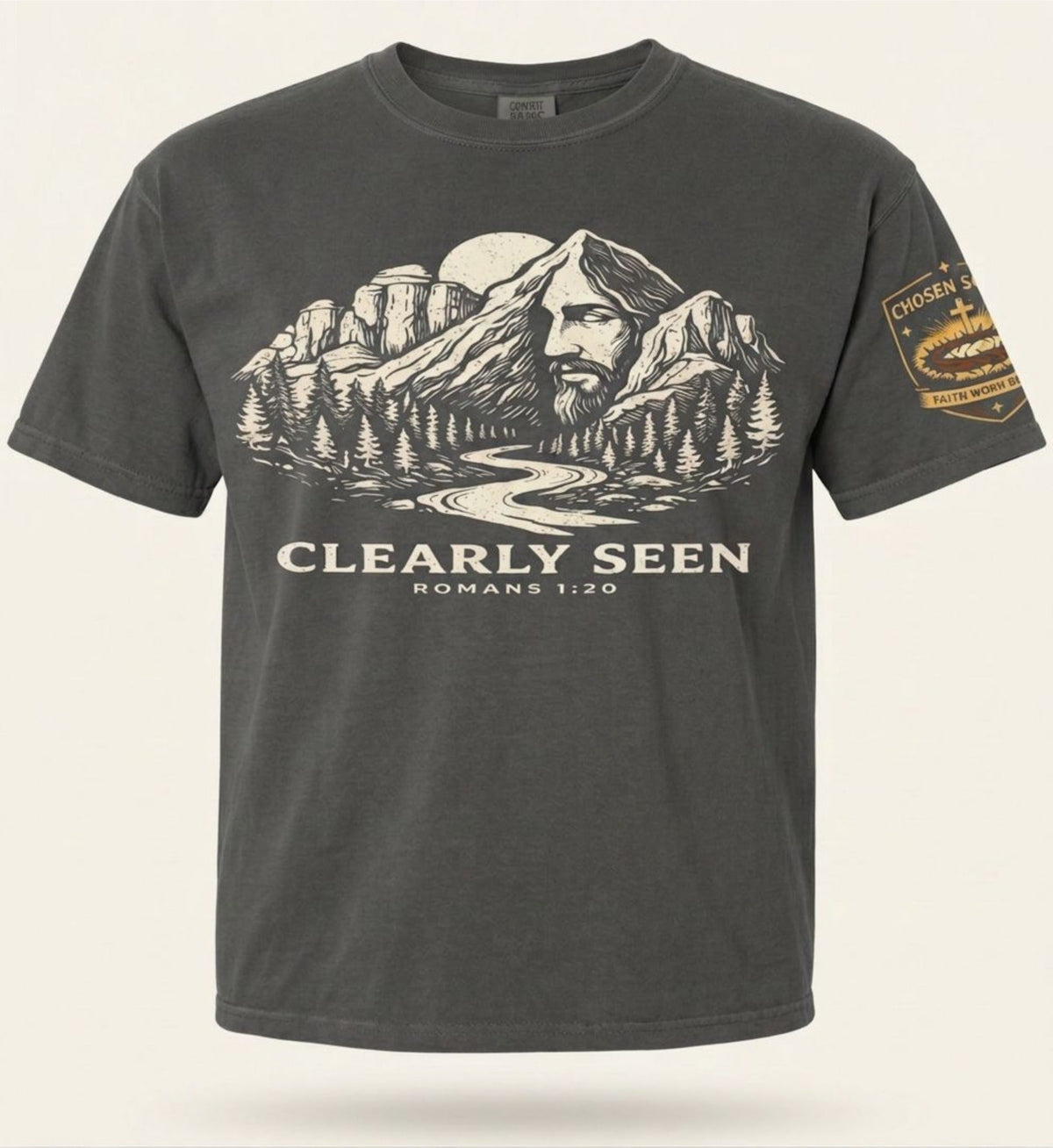 Clearly Seen Romans 1:20 Comfort Colors 1717 Pepper Christian t-shirt studio mockup
