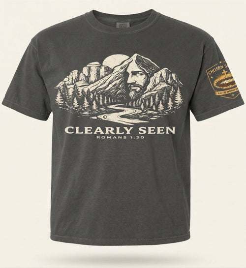 Clearly Seen Romans 1:20 Comfort Colors 1717 Pepper Christian t-shirt studio mockup