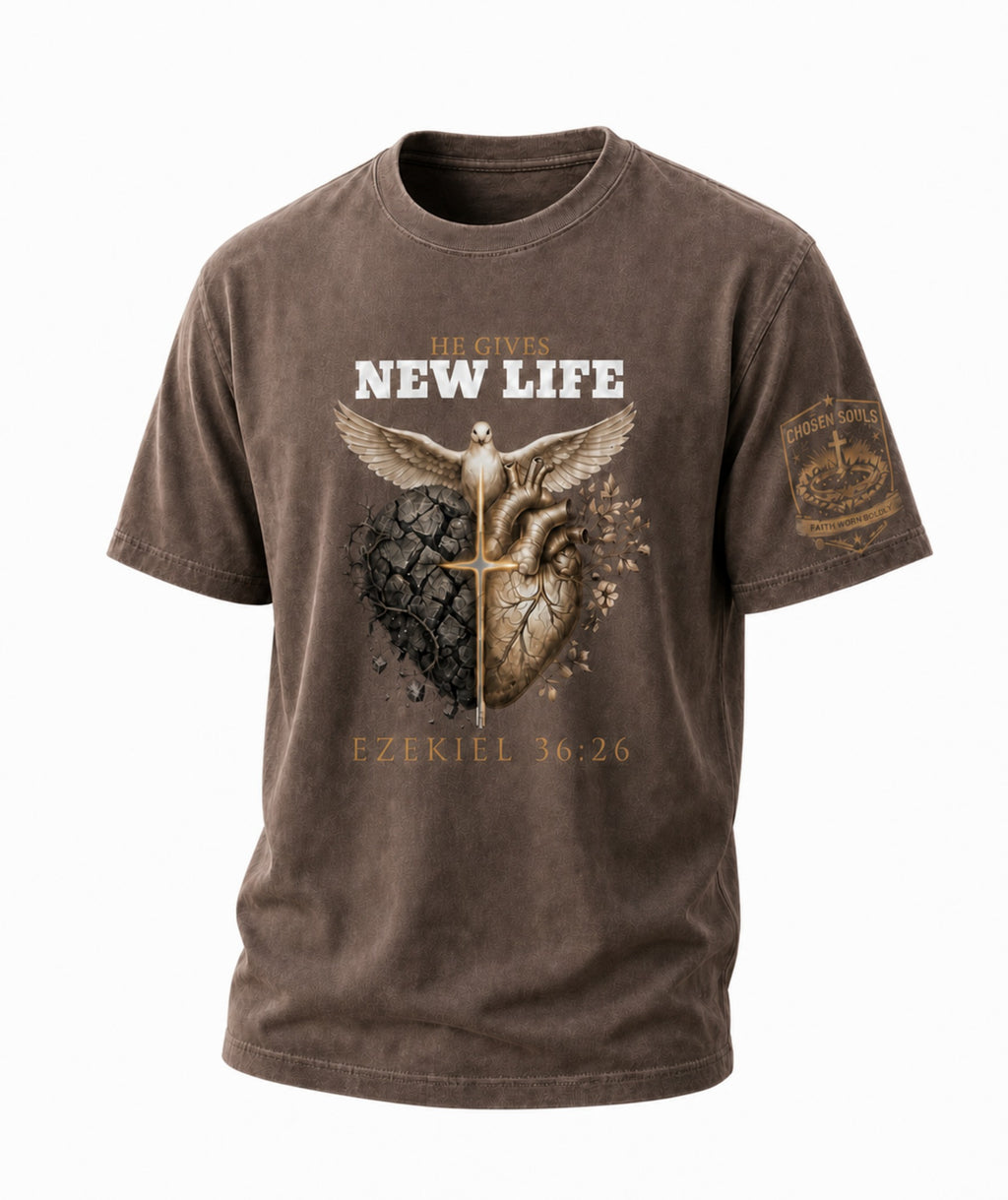 He Gives New Life Ezekiel 36:26 Comfort Colors 1717 Espresso Christian t-shirt studio mockup
