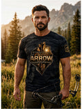 Man wearing A Polished Arrow Isaiah 49:2 Black Camo Christian bowhunting t-shirt outdoors